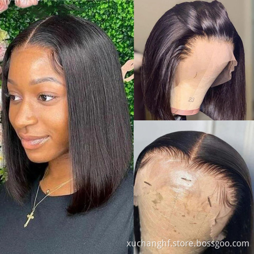 Wholesale Prices Brazilian Colorful Short Bob Lace Wig Human Hair Straight 4x4 13x4 Color Bob Wig With Bangs For Black Women